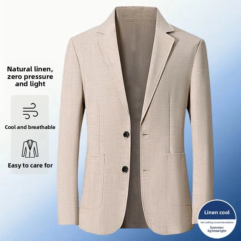 30% Linen Blazer - Men's Fashionally Fit Business Formal Wedding Gentleman's Cool Silk Lightweight Breathable Casual Blazer