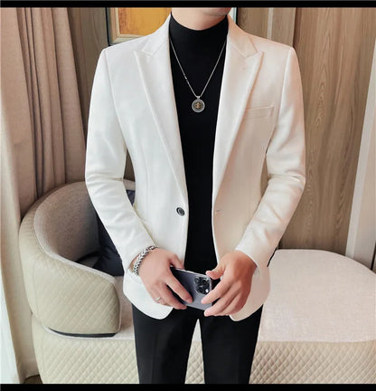 2024 Autumn Winter Men's Suede Suit Jacket High End Business Casual Blazers Slim Fit Wedding Groom Street Wear Social Dress Coat