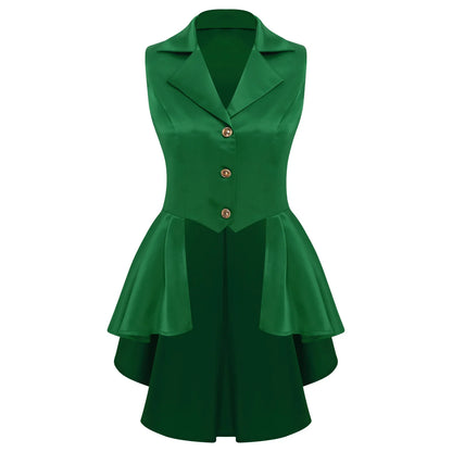 Women Sleeveless Vests Steampunk Victorian Costumes Waistcoat Jacket Top Turn-Down Collar Tuxedo Tank Top Cosplay Gothic Outfit