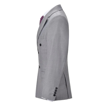 Men Suit Gray 2 Pieces Double Button With Lapel Solid For Wedding Birthday Banquet Party Business Work Office Jacket And Pants