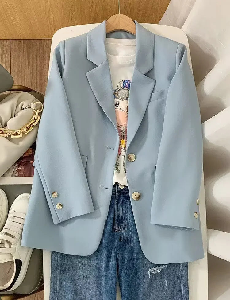 Women's Long Sleeved Blazer Casual Loose Top Versatile Korean Fashion Office Coat Spring Autumn New