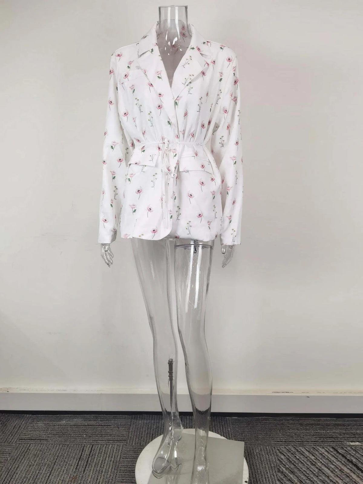 Spring Autumn Fashion Women's Pure Color Belted Shoulder Pad Suit Coat Commute Style Loose Fit Long Sleeve Regular Length