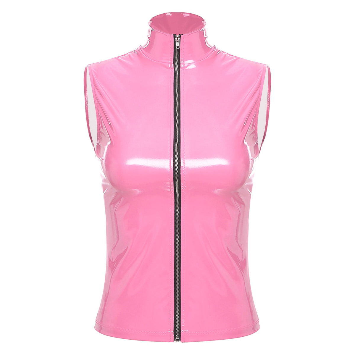 Adults Wet Look Sleeveless Waistcoat Women Fashion Zipper Vest Patent Leather Tops Vests Nightclub Clubwear Clubbing Costume