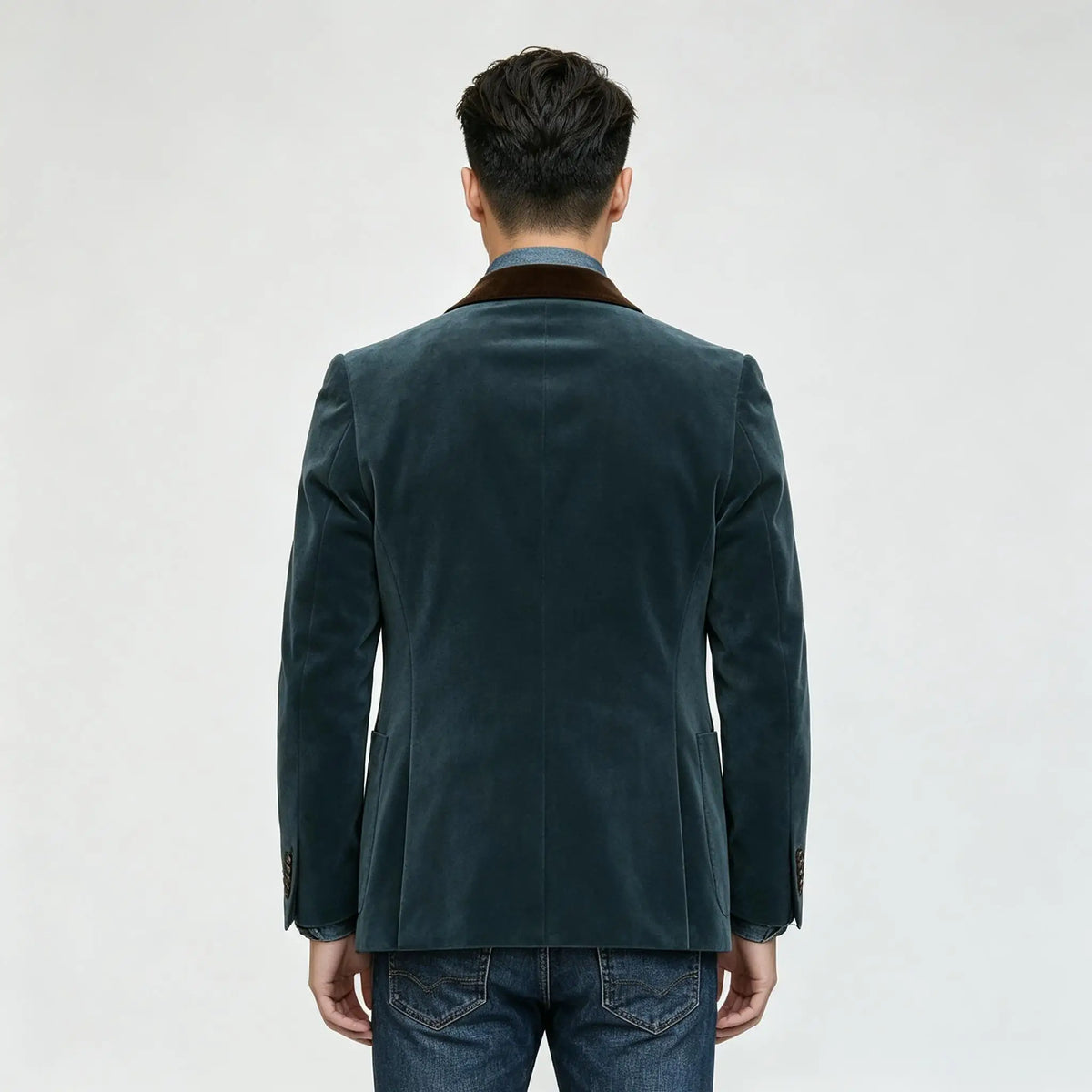 Men Velvet Blazer Contrast Brown Lapel Single Breasted Flap Pockets Smart Casual Business Streetwear Formal Outerwear
