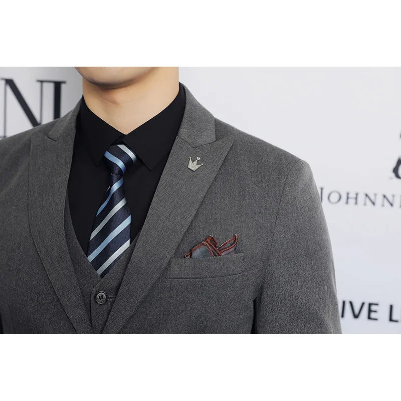 High-quality men's fashionable, stylish and casual new men's formal evening dress three-piece set casual suit