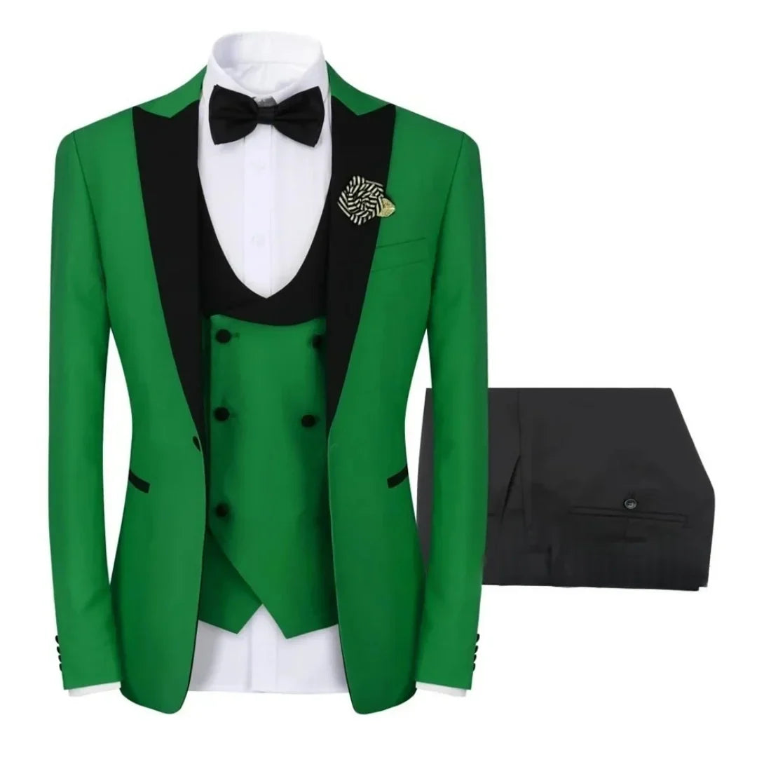 Men's 3 Piece Suit Slim Fit One Button Prom Suits Set Blazer Vest Trousers