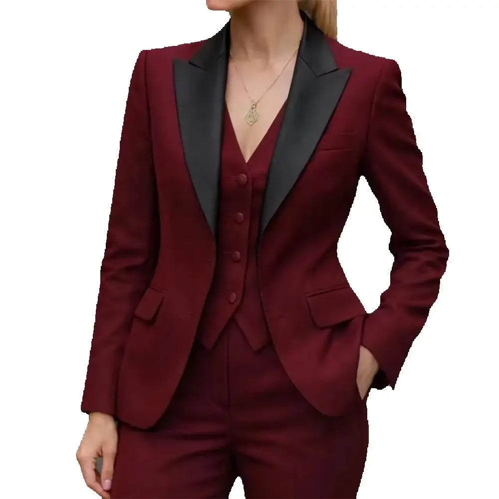 Women's Suit 3 Pieces Purple/Burgundy Fashion Pantsuits Single Breasted Blazer Vest Pants Outfits Social Party Female Clothing