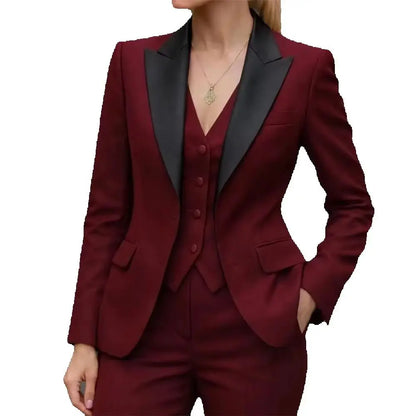 Women's Suit 3 Pieces Purple/Burgundy Fashion Pantsuits Single Breasted Blazer Vest Pants Outfits Social Party Female Clothing