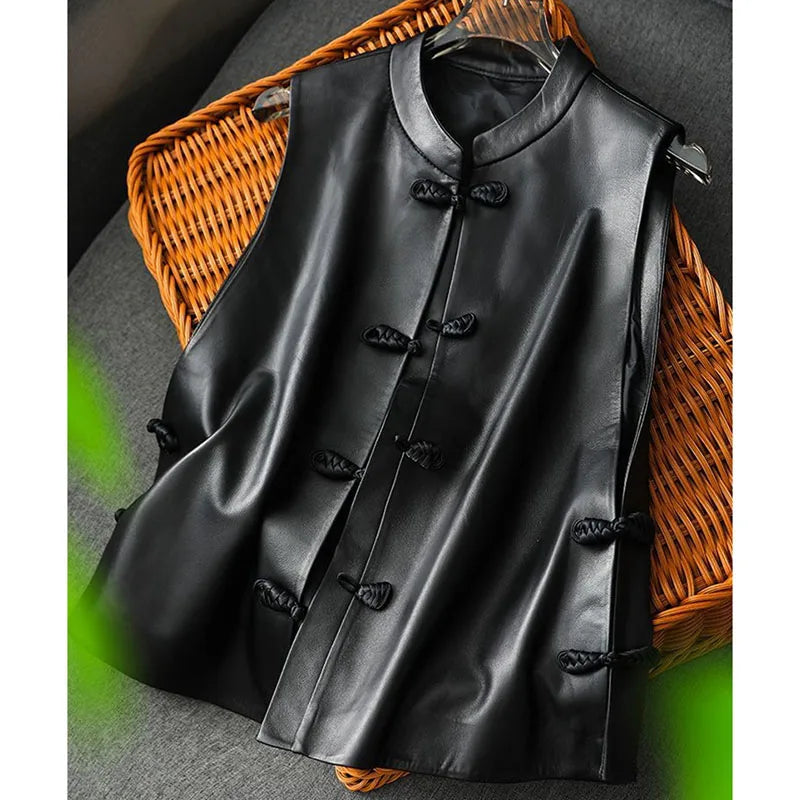 Spring Autumn Women High-end Vest Coat Ladies Fashion Casual Leather Sleeveless Jacket Retro Feminine PU Leather Waistcoat Tops