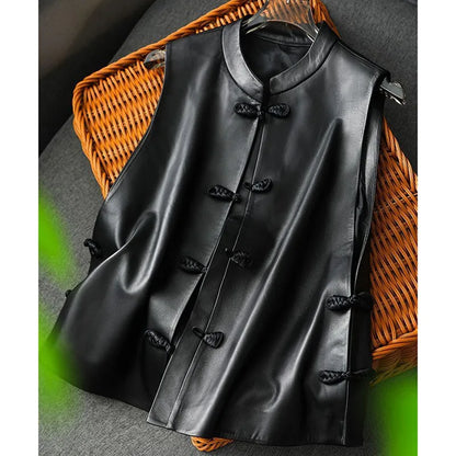 Spring Autumn Women High-end Vest Coat Ladies Fashion Casual Leather Sleeveless Jacket Retro Feminine PU Leather Waistcoat Tops