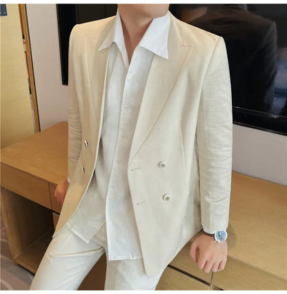 Summer Linen Breathable Suit Jacket Daily Casual Thin Blazers Men's Business Formal Suit Jacket Wedding Groom Coats Men Clothing