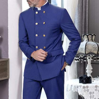 Men Suit 2 Piece Light Brown Double Button Hight Neck For Wedding Groom Business Party Prom Banquet Work Office Jacket Pants