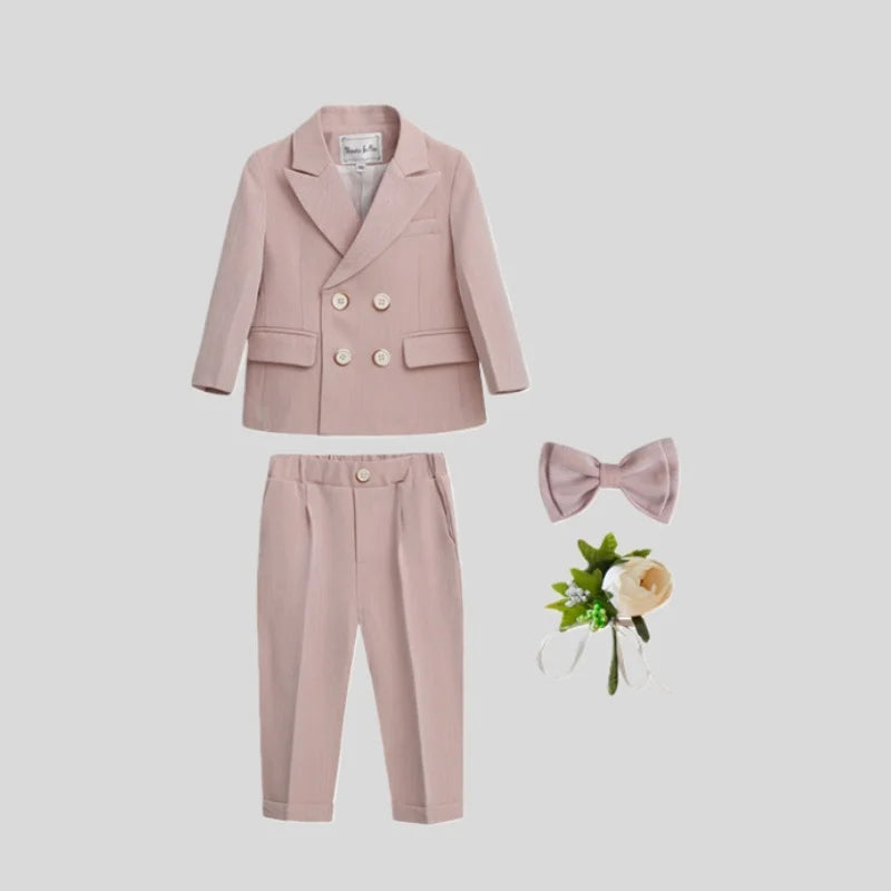 Kids Formal Suit Set Boys Girls Wedding Blazer Multi-Piece Pink Performance Costume