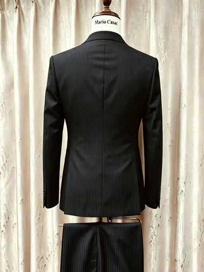Men Black Pinstripe Suit Set 2 Pieces Business Formal Party Outfit Double Breasted Men's Premium Tuxedo Wedding Party Suit