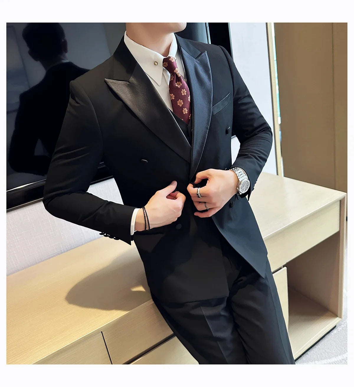 Plus Size 6XL 5XL Men Formal Business Suit 3 Set Pieces Classic Slim Fit Business Suits Sets Autumn Men Wedding Party Tuxedo