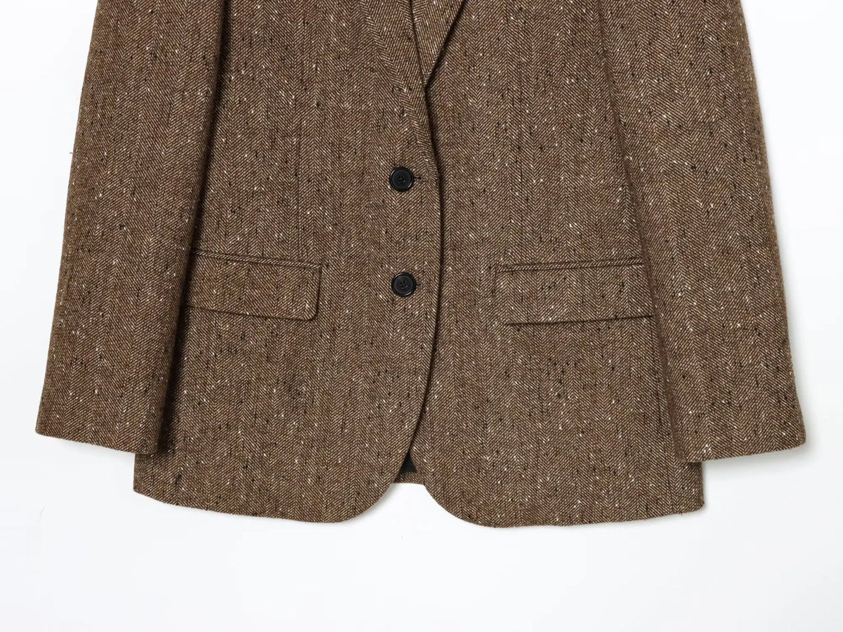 Woman Winter Lapel Pocket Decoration Single Breasted Long Sleeves Herringbone Twill Blazer Female Leisure Street Style Coat