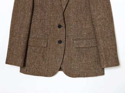 Woman Winter Lapel Pocket Decoration Single Breasted Long Sleeves Herringbone Twill Blazer Female Leisure Street Style Coat