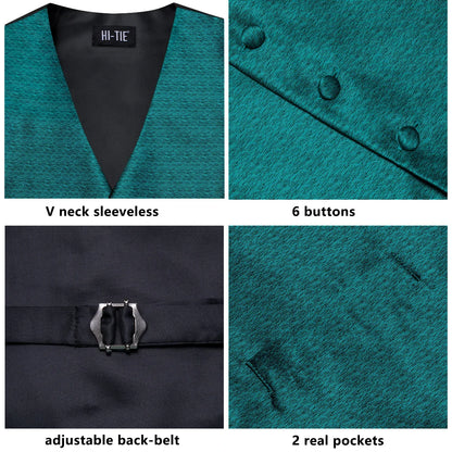 Men's Vest Matching Tie Set – Teal Textured Formal Waistcoat for Weddings and Business Events