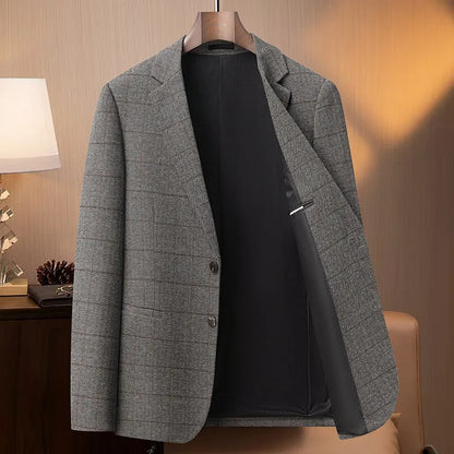 KIDWHXR Spring Autumn Men Suit Coat Retro Plaid Business Casual Male Blazer Non-ironing Single-breasted Versatile Man Outerwear
