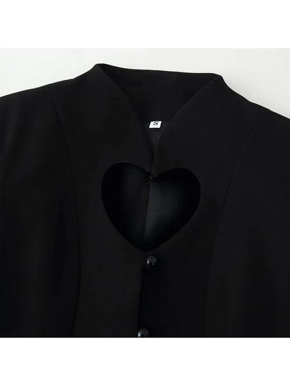 Women Black Gothic Emo Jacket Coat Vintage Fashion Coats Streetwear Long Sleeve Heart Hollow Jacket Outerwear 2000s Clothes 2026