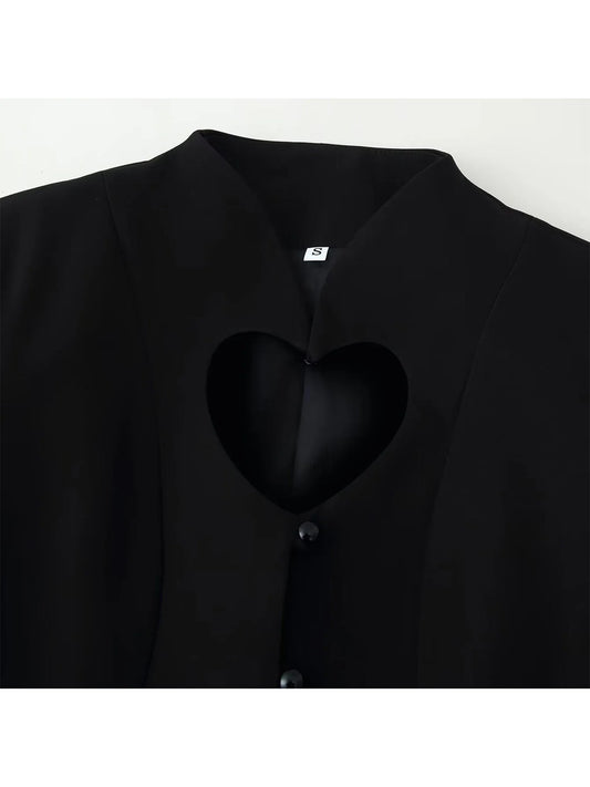 Women Black Gothic Emo Jacket Coat Vintage Fashion Coats Streetwear Long Sleeve Heart Hollow Jacket Outerwear 2000s Clothes 2026