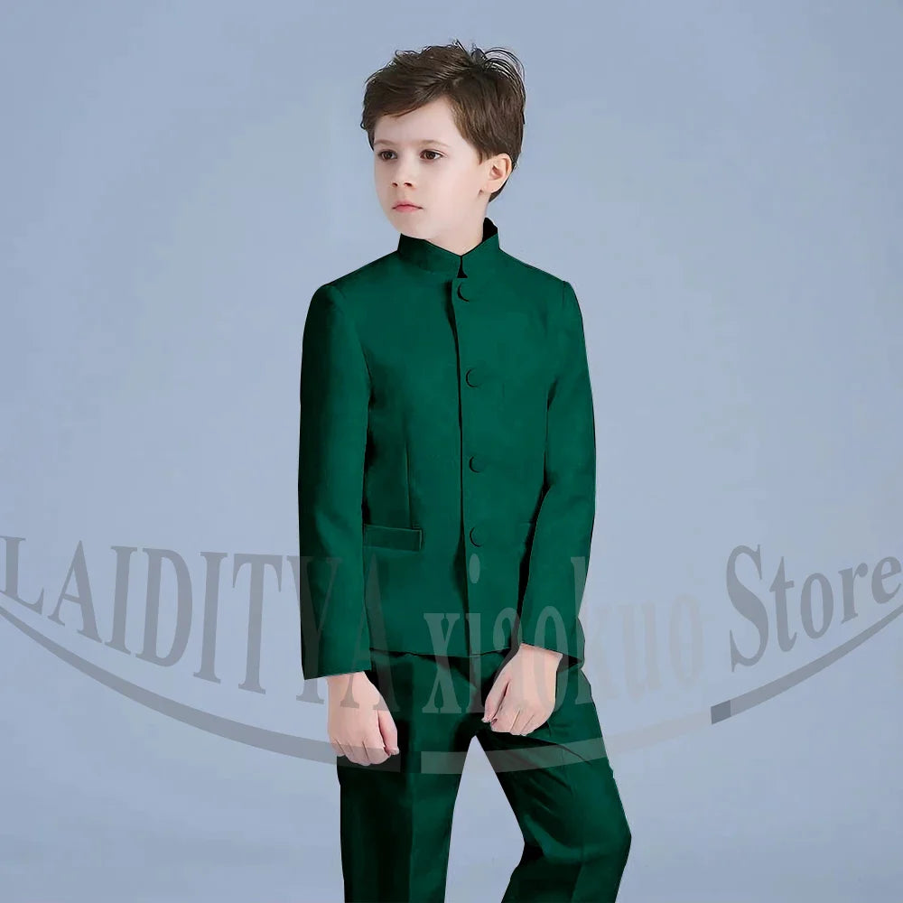 Boy Suits Fashion Stand Collar Single Breasted Outfits 2 Piece Formal Party Tuxedo Daily Casual Slim Children's Clothing