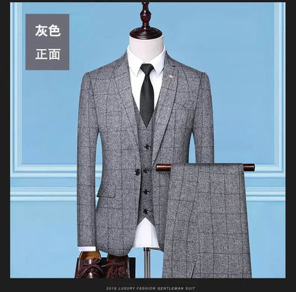 Men's 3-Piece Suit Slim Fit Blazer Vest Trousers Smart Casual Business Formal