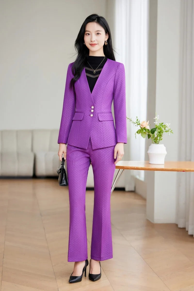 Purple Suit for Women, Professional Business Formal Suit, Jacket and Pants, New Fashion Office Work Clothes for Ladies