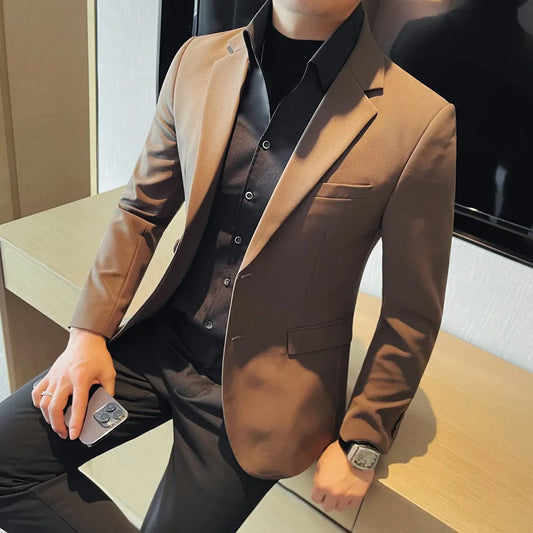 Removable Shirt Fake Two Suit Coats Men Spring Autumn Korean Slim Fit Business Casual Suit Coat Formal Social Party Prom Tuxedos