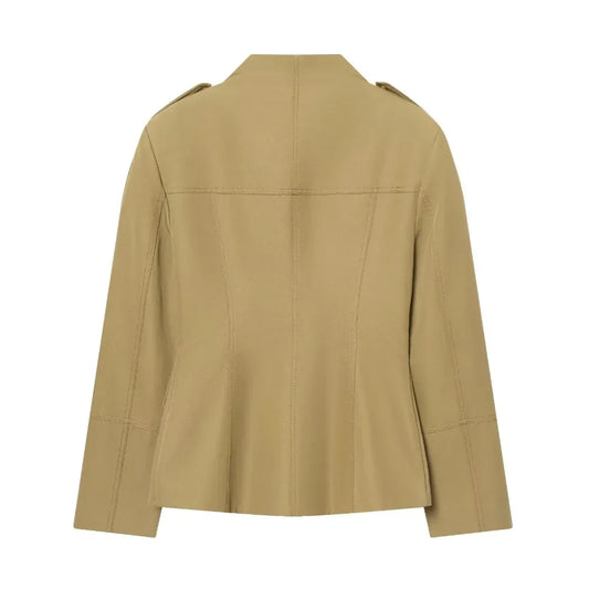 Elegant Chic Women Tailored Blazers with Tabs Spring & Autumn Raised Collar Fitted Blazers with Shoulder Pads and Patch Pockets