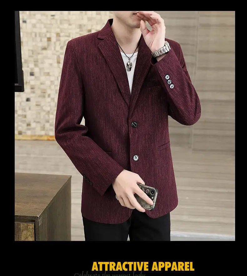 Blazer Men's Business Gentleman Korean Wedding Fashion Trend, Slim Fit, Breathable, Striped, Versatile, High-end Casual Blazer