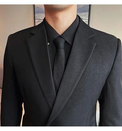 Men's Slim Fit Blazer Metal Buckle Decoration Smart Casual Wedding Party Jacket