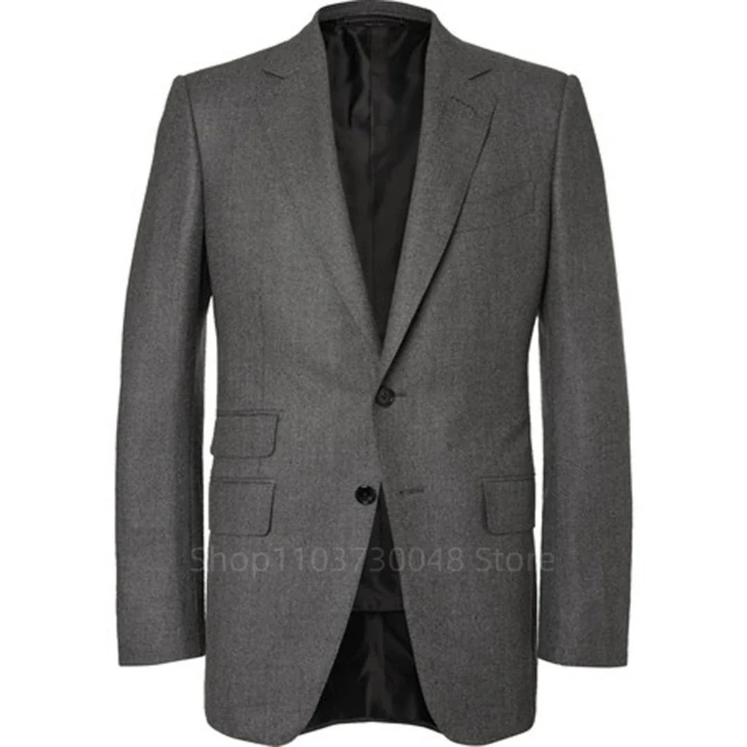 Smart Casual Gray Men's Suit Notch Lapel Two Buttons Jacket Pants Groom Wedding Prom Dinner Tuxedos Business 2-Piece Suits Set
