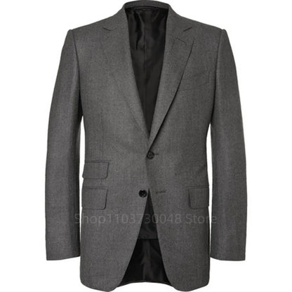 Smart Casual Gray Men's Suit Notch Lapel Two Buttons Jacket Pants Groom Wedding Prom Dinner Tuxedos Business 2-Piece Suits Set