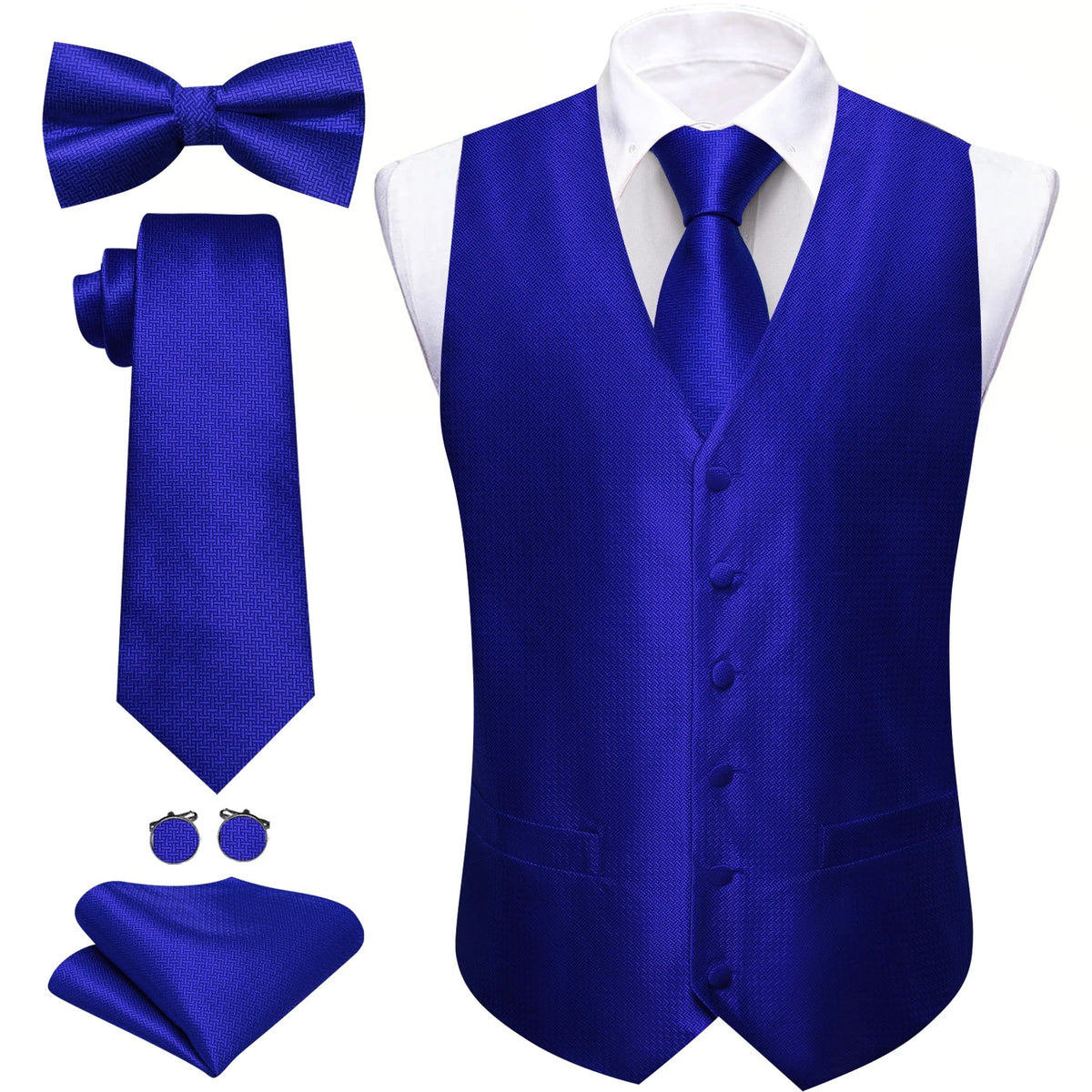 Men's Jacquard Suit Vest Set with Tie, Bow Tie, Pocket Square & Cufflinks – Wedding & Formal