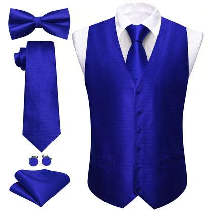 Men's Jacquard Suit Vest Set with Tie, Bow Tie, Pocket Square & Cufflinks – Wedding & Formal