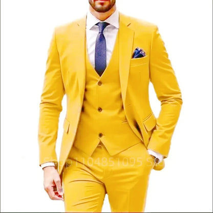 Elegant Brown 3 Piece Men's Wedding Suit with Jacket Pants Vest - Single Breasted Notch Lapel Business Blazer Male Clothing