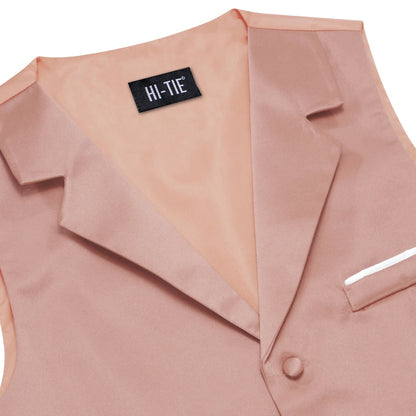 Men's Suit Vest with Tie Jacquard V-Neck Waistcoat for Business and Casual Occasions – Dusty Pink