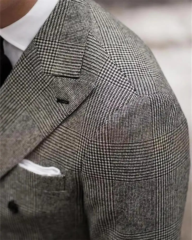 British Style Patterned Men's Suit 2 Piece (Jacket+Pants) Double Breasted Regular Fit Peak Lapel Business Wedding Banquet Suits