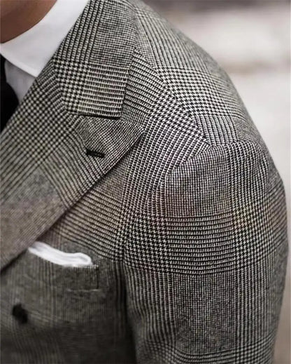 British Style Patterned Men's Suit 2 Piece (Jacket+Pants) Double Breasted Regular Fit Peak Lapel Business Wedding Banquet Suits