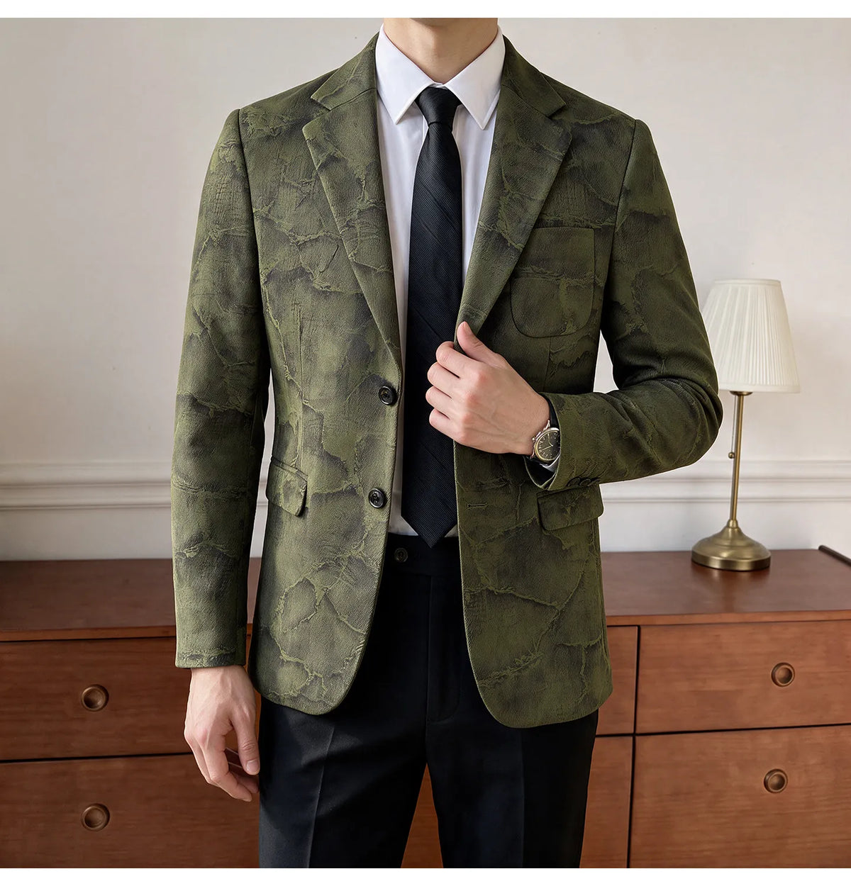 Men's Embossed Suede Blazer Smart Casual Single Breasted Jacket for Everyday Wear