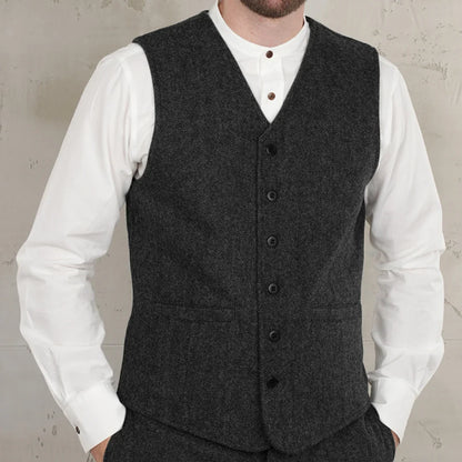 Men's Herringbone Vest for Weddings and Formal Occasions – Single-Breasted Waistcoat