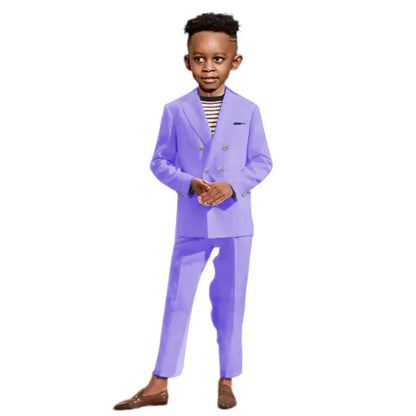 Double Breasted Kids Formal Suit Set 2 Pieces Jacket Pants Handsome Boys Solid Suits Wedding Guest Outfit Performance Tuxedo