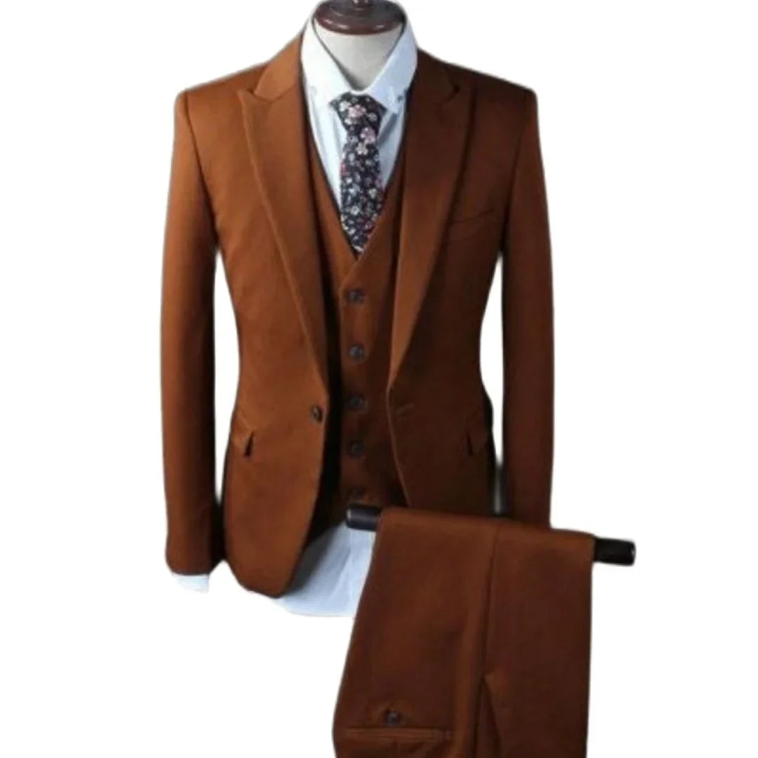 lClassy Brown Luxury Men's Suits Elegant Wedding Tuxedos Terno Masculino Three Pieces Jacket+Pants+Vest Conjuntos De Chaqueta