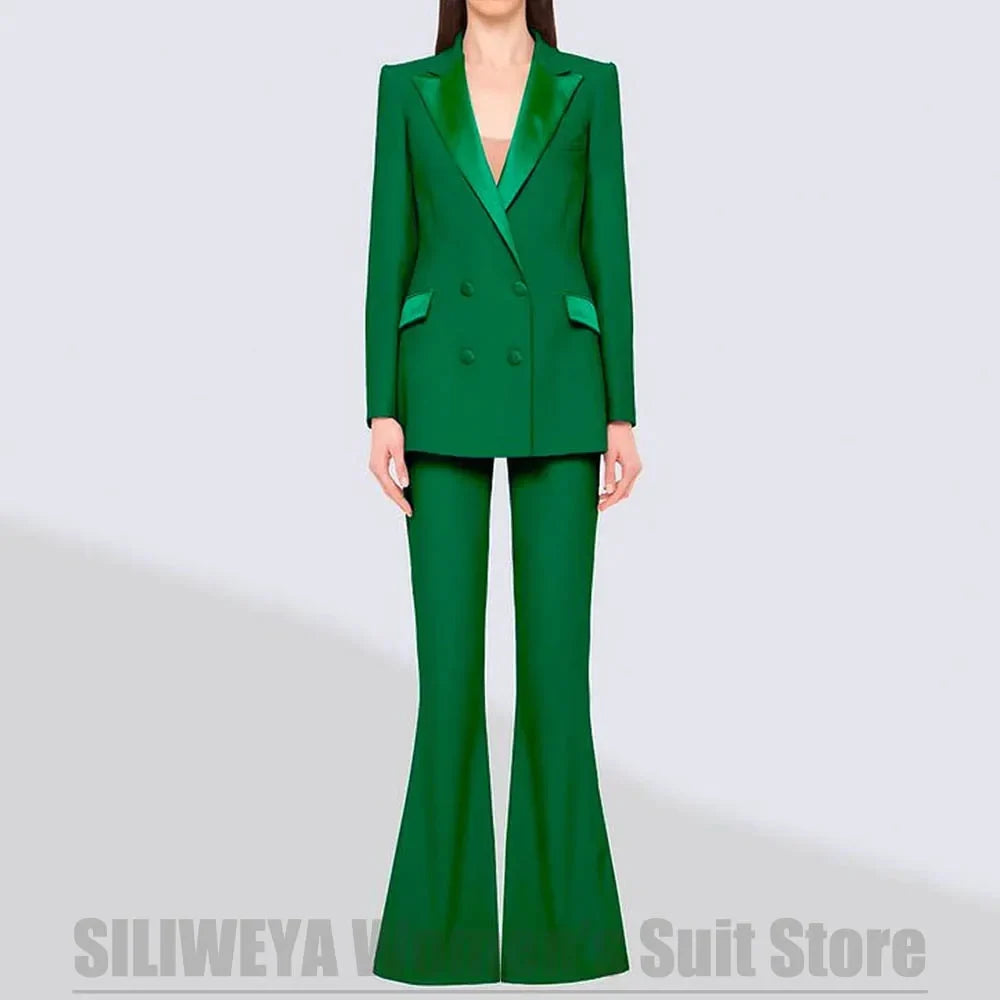 Fahion Women's Suit Chic Double Breasted Blazer and Flared Pants Formal Stylish Two Piece Party Evening Tailored Tuxedo
