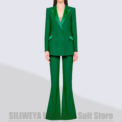 Fahion Women's Suit Chic Double Breasted Blazer and Flared Pants Formal Stylish Two Piece Party Evening Tailored Tuxedo