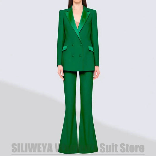 Fahion Women's Suit Chic Double Breasted Blazer and Flared Pants Formal Stylish Two Piece Party Evening Tailored Tuxedo
