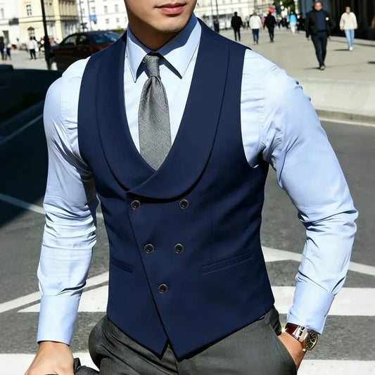 Double Breasted Vest for Men – Formal Lapel Waistcoat for Weddings & Business