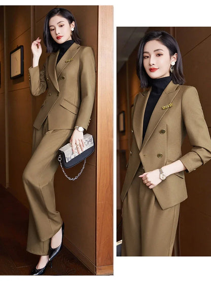 Elegant Women's Double Breasted Blazer Pants Set 2025 Autumn Winter Fashion Office Work Outfit Lady Matching Set Trousers Jacket