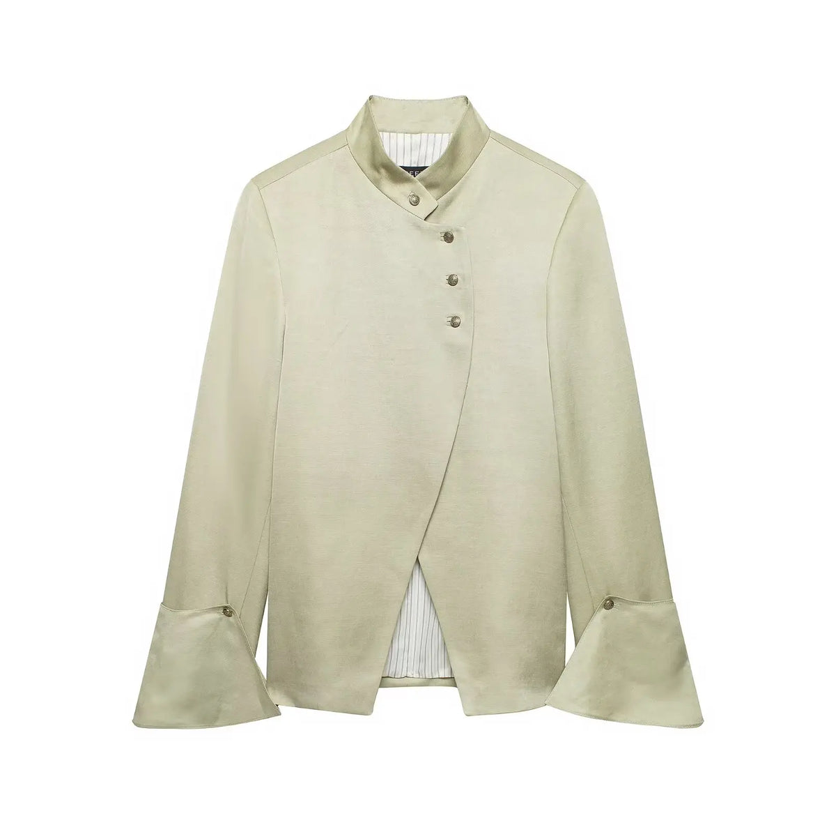 Women New Fashion Single Breasted Long Sleeves Stand Collar Blazer Solid Casual Loose Commuter Coat Woman High Street Jacket